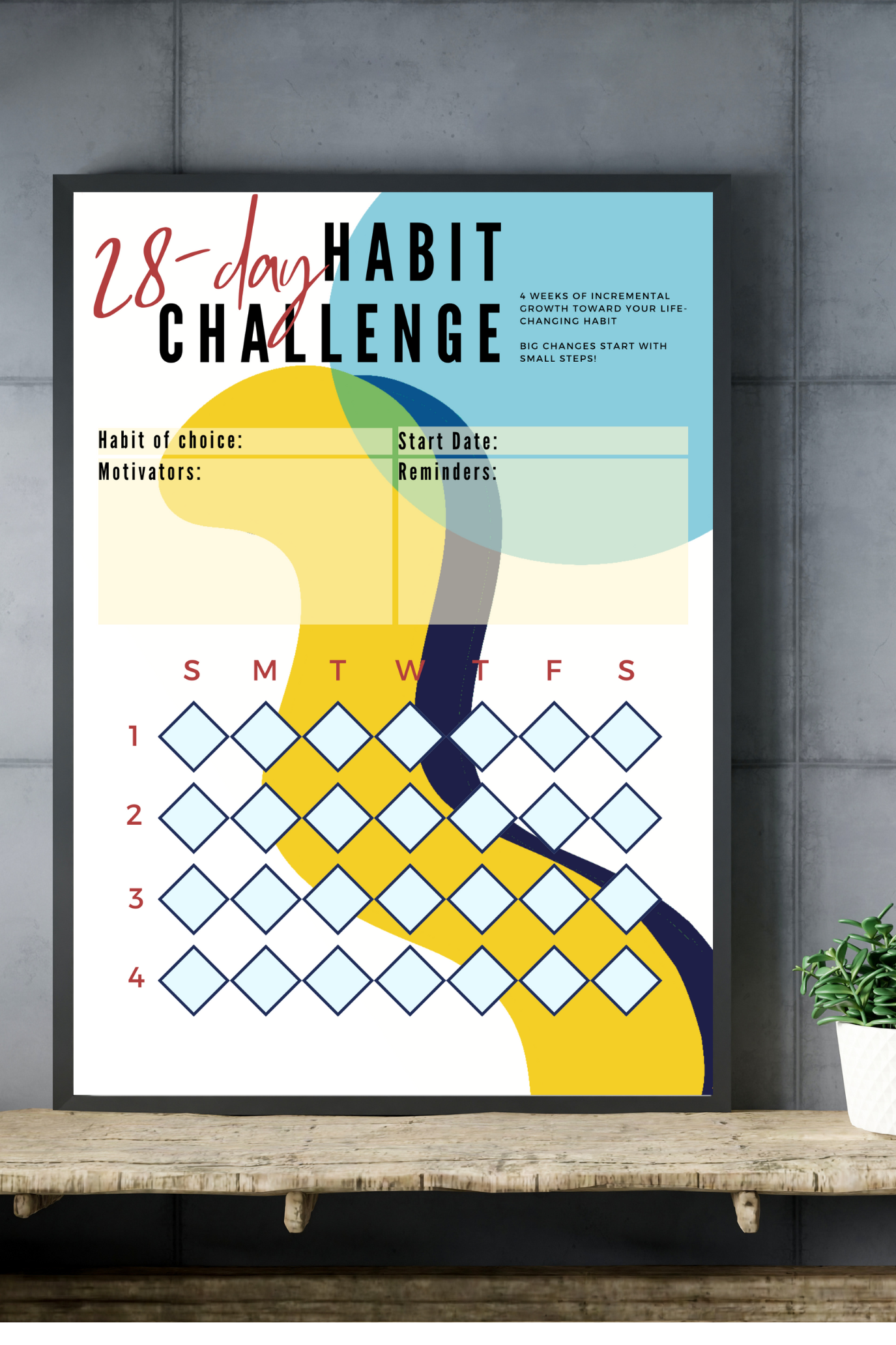 28-Day Interactive Habit Tracker Framed Poster - Design #1